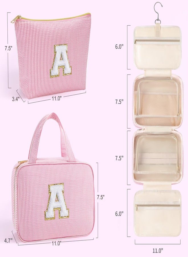 YOOLIFE Initial Hanging Toiletry Bag for Teen Girl - Birthday Gifts for 11 12 13 14 15 16 17 18 19 Year Old Girls, Travel Toiletry Bag Gifts for Mom Daughter Sister Friends, Letter A, Pink - Image 5